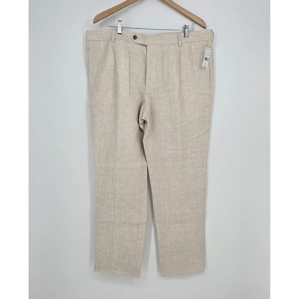 NWT $198 Brooks Brothers Classic Herringbone Linen Trousers Cream Mens 38x30